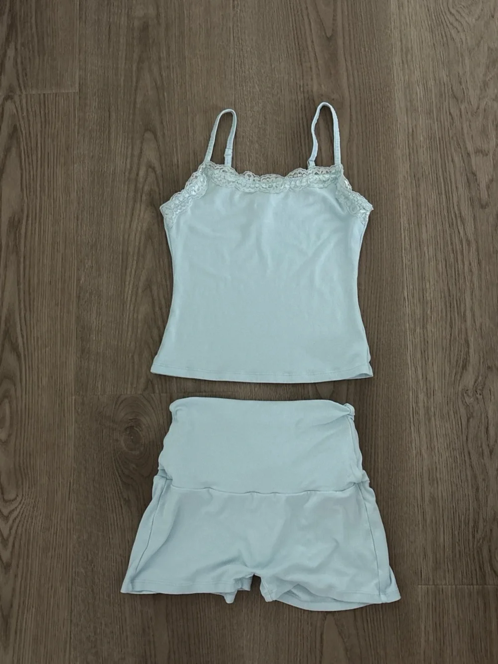 Lace Trim Light Blue Cami and Shorts Sleep Set size XS